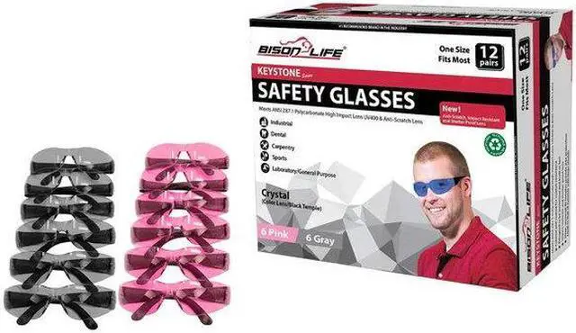 Alt view image 6 of 7 - BISON LIFE BL-KSSG1-CLBT-PGY-12 Keystone, Safety Glasses, Anti-Scratch, Pink &