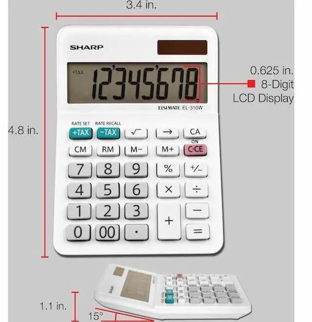 Alt view image 19 of 19 - Sharp EL-310WB Mini Desktop Calculator 8-Digit LCD EL310WB