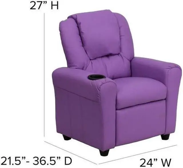 Alt view image 17 of 20 - Contemporary Lavender Vinyl Kids Recliner with Cup Holder and Headrest