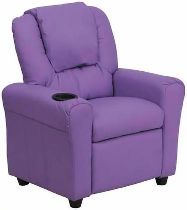 Alt view image 16 of 20 - Contemporary Lavender Vinyl Kids Recliner with Cup Holder and Headrest