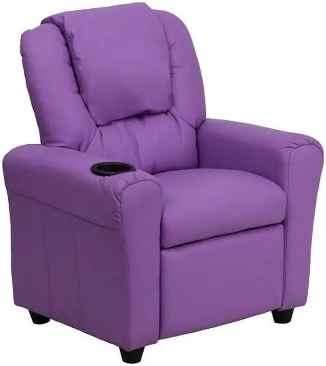 Alt view image 19 of 20 - Contemporary Lavender Vinyl Kids Recliner with Cup Holder and Headrest