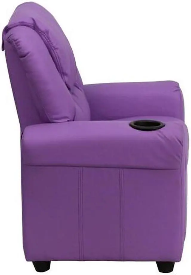 Alt view image 20 of 20 - Contemporary Lavender Vinyl Kids Recliner with Cup Holder and Headrest