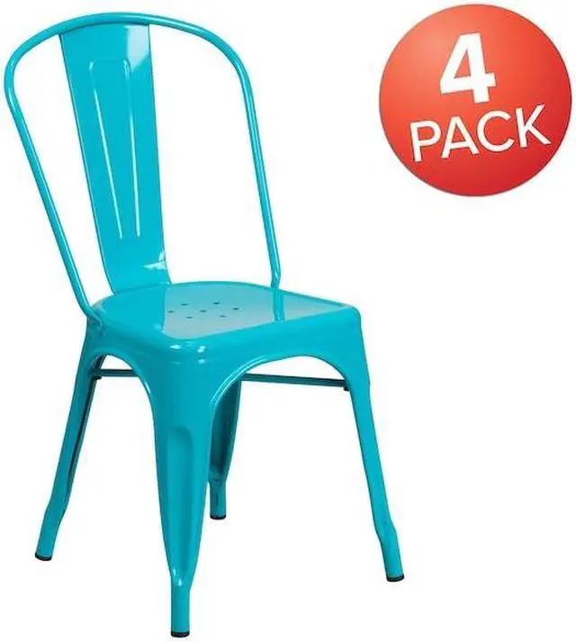 Alt view image 15 of 18 - 4 Pk. Crystal Blue Metal Indoor-Outdoor Stackable Chair