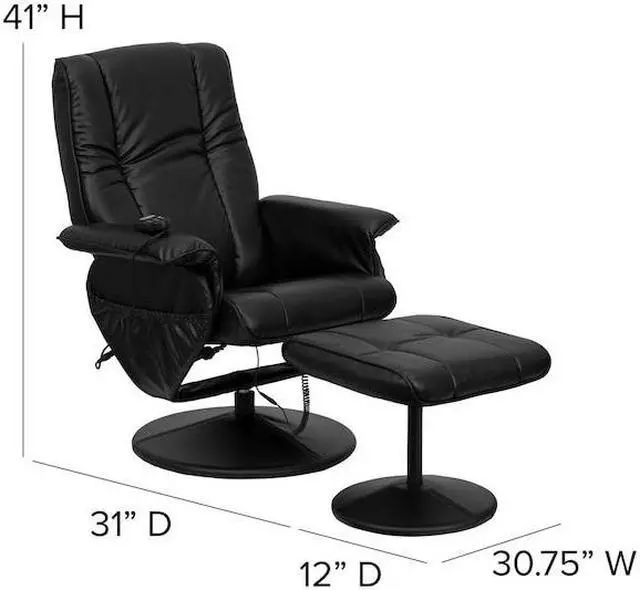Alt view image 10 of 20 - Massaging Adjustable Recliner and Ottoman with Wrapped Base in Black LeatherSoft