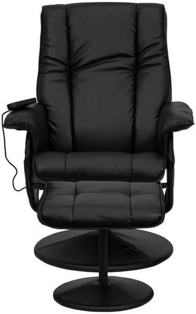 Alt view image 15 of 20 - Massaging Adjustable Recliner and Ottoman with Wrapped Base in Black LeatherSoft