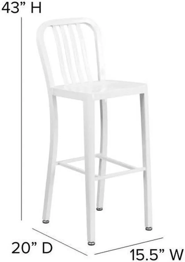 Alt view image 7 of 12 - Commercial Grade 30" High White Metal Indoor-Outdoor Barstool with Vertical Slat Back