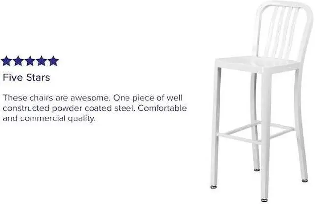 Alt view image 9 of 12 - Commercial Grade 30" High White Metal Indoor-Outdoor Barstool with Vertical Slat Back