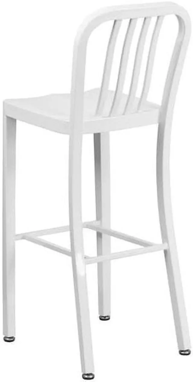 Alt view image 12 of 12 - Commercial Grade 30" High White Metal Indoor-Outdoor Barstool with Vertical Slat Back