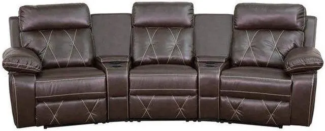 Alt view image 11 of 12 - Reel Comfort Series 3-Seat Reclining Brown LeatherSoft Theater Seating Unit with Curved Cup Holders