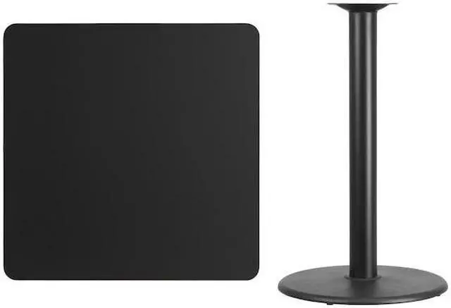 Alt view image 12 of 12 - 36'' Square Black Laminate Table Top with 24'' Round Bar Height Table Base