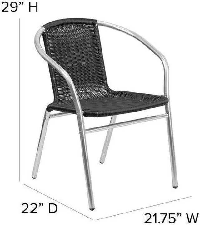 Alt view image 9 of 19 - Flash Furniture Lila Aluminum/Rattan Stacking Chair Black 4/Pack (4TLH020BK)