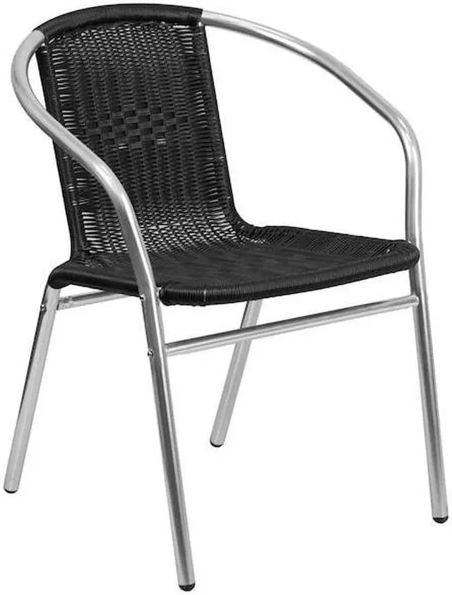 Alt view image 14 of 19 - Flash Furniture Lila Aluminum/Rattan Stacking Chair Black 4/Pack (4TLH020BK)