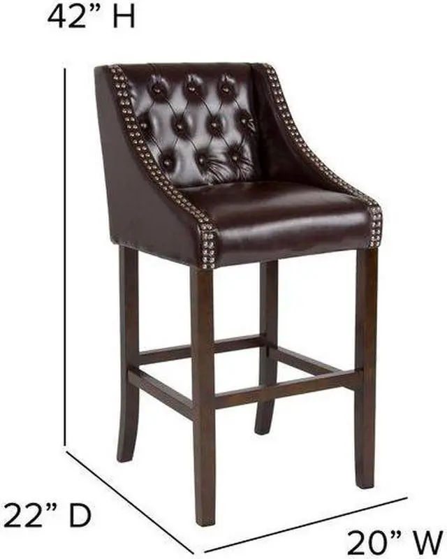 Alt view image 10 of 14 - Flash Furniture Carmel Series Transitional LeatherSoft Barstool Brown 2-Pieces (2CH182020T30BN)