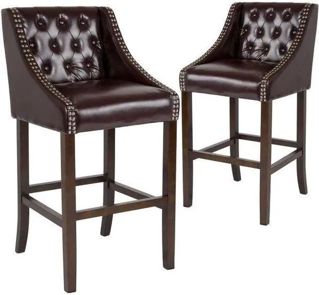 Alt view image 9 of 14 - Flash Furniture Carmel Series Transitional LeatherSoft Barstool Brown 2-Pieces (2CH182020T30BN)