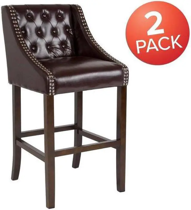 Alt view image 11 of 14 - Flash Furniture Carmel Series Transitional LeatherSoft Barstool Brown 2-Pieces (2CH182020T30BN)