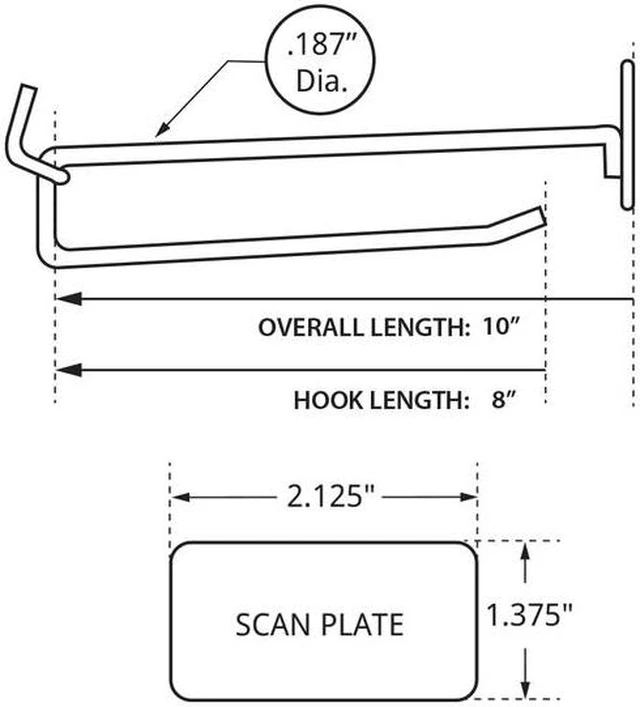 Alt view image 2 of 2 - AZAR DISPLAYS 700828-50PK 8" Metal Wire Scan Hook: 0.187" Dia., PK50