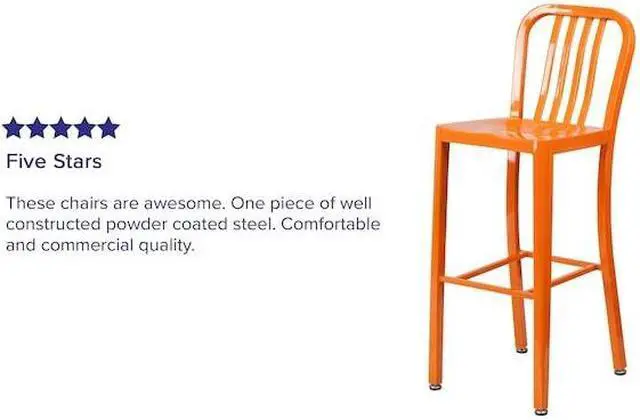 Alt view image 20 of 20 - Commercial Grade 30" High Orange Metal Indoor-Outdoor Barstool with Vertical Slat Back
