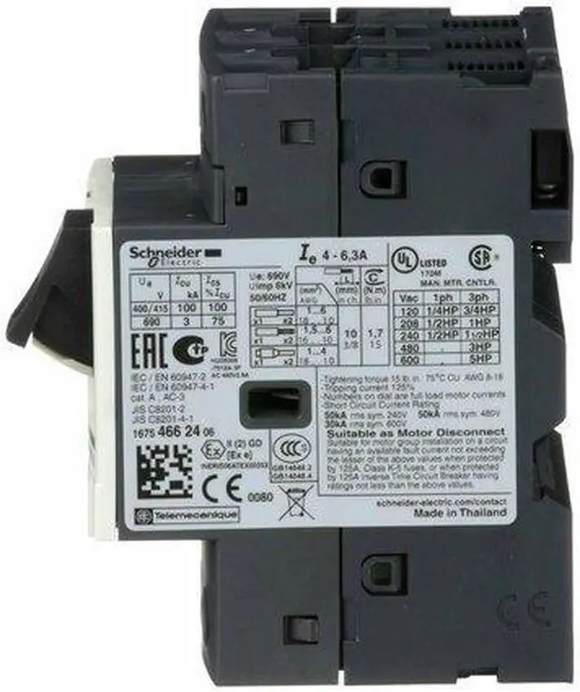 Alt view image 5 of 7 - SCHNEIDER ELECTRIC GV2ME10 Manual Motor Starter, Not Applicable, 3 P, 3 Phase,