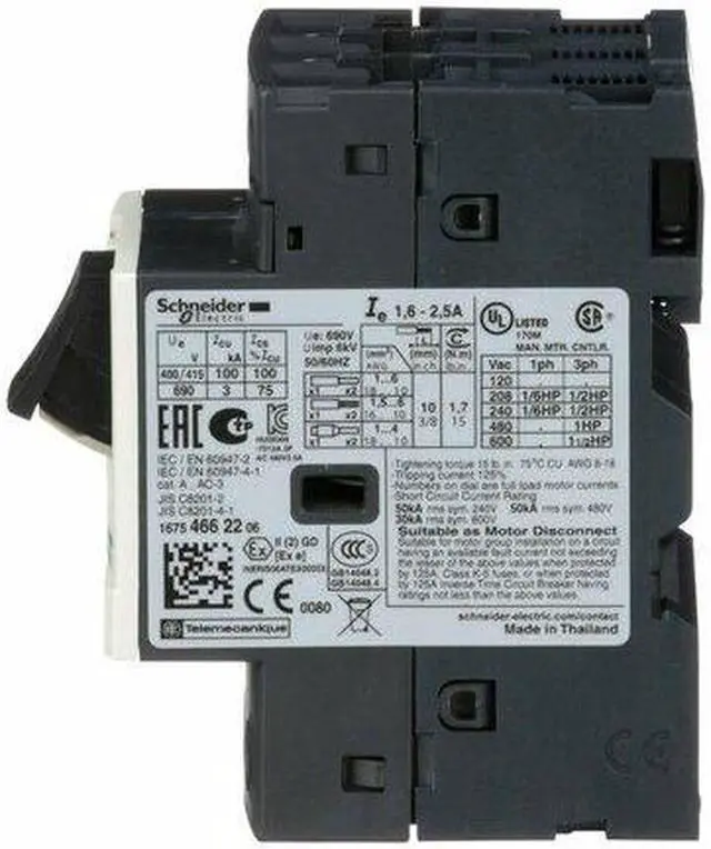 Alt view image 3 of 5 - SCHNEIDER ELECTRIC GV2ME07 Manual Motor Starter, Not Applicable, 3 P, 3 Phase,