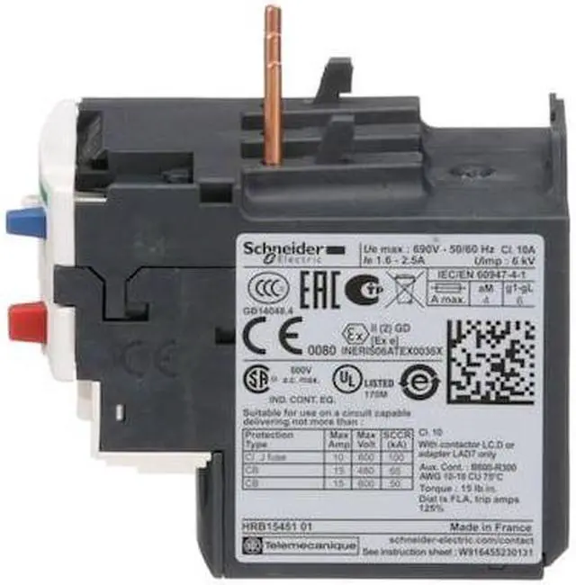Alt view image 5 of 7 - SCHNEIDER ELECTRIC LRD07 Overload Relay,1.60 to 2.50A,3P,Class 10