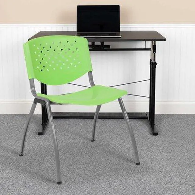Alt view image 8 of 14 - Flash Furniture HERCULES Series Plastic Stack Chair Green 5 Pack (5RUTF01AGN)