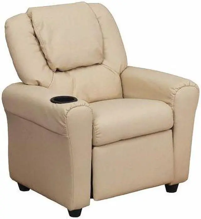 Alt view image 15 of 20 - Flash Furniture DG-ULT-KID-BGE-GG Contemporary Beige Vinyl Kids Recliner with Cup Holder and Headrest