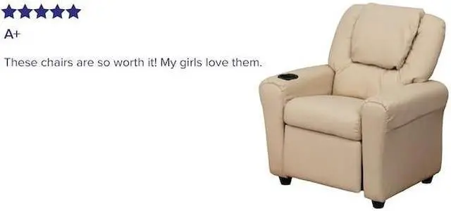 Alt view image 18 of 20 - Flash Furniture DG-ULT-KID-BGE-GG Contemporary Beige Vinyl Kids Recliner with Cup Holder and Headrest