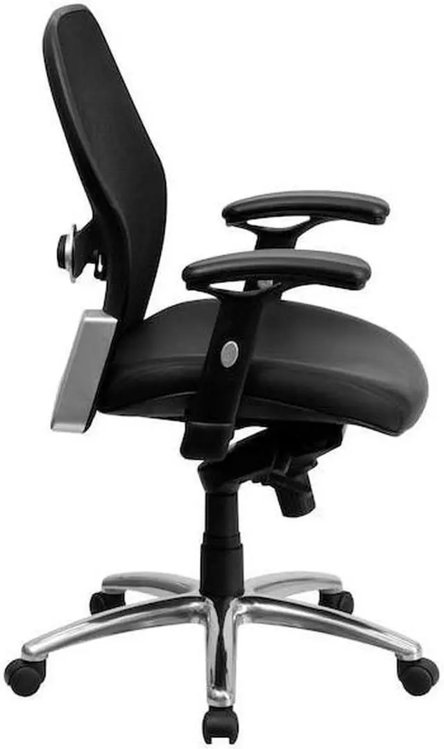 Alt view image 13 of 15 - Mid-Back Black Super Mesh Executive Swivel Chair with Leather Seat, Knee Tilt Control and Adjustable Arms