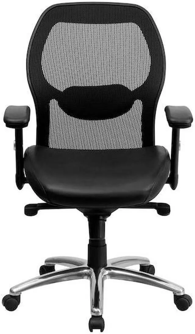 Alt view image 15 of 15 - Mid-Back Black Super Mesh Executive Swivel Chair with Leather Seat, Knee Tilt Control and Adjustable Arms
