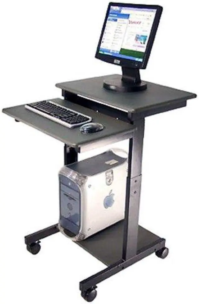 Alt view image 10 of 10 - Luxor Height Adjustable Multipurpose Rolling Mobile Stand up Presentation Computer Workstation With Keyboard Pullout Tray Gray Black