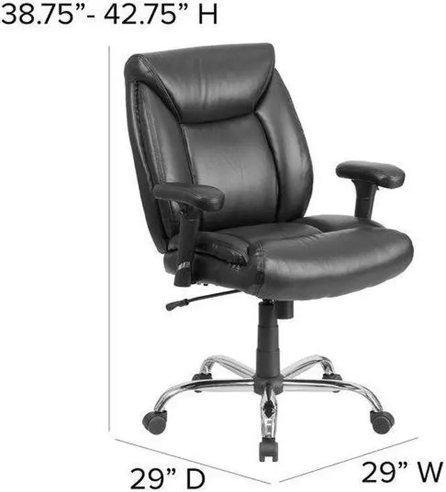 Alt view image 19 of 20 - HERCULES Series Big & Tall 400 lb. Rated Black LeatherSoft Deep Tufted Ergonomic Task Office Chair with Adjustable Arms