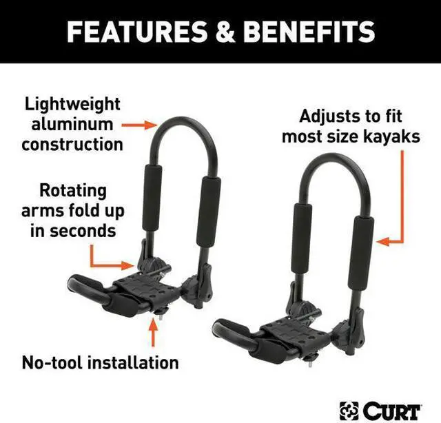 Alt view image 4 of 7 - CURT 18320 Aluminum Roof Rack Kayak Holders