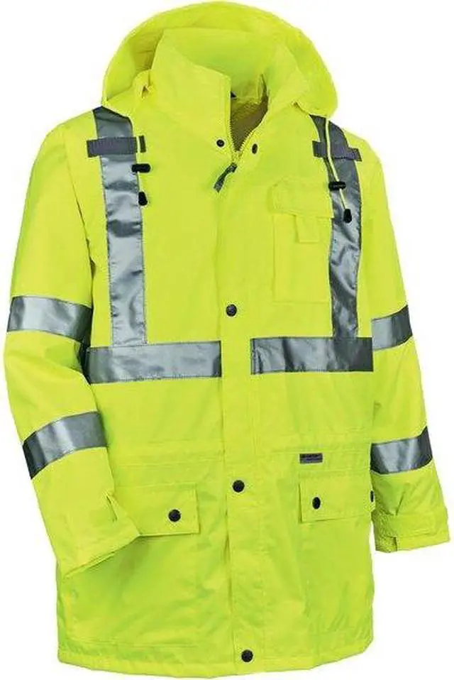 Alt view image 2 of 2 - ERGODYNE 8365 Rain Jacket with Hood, Polyester, Class 3 Type R, Yellow/Green, L