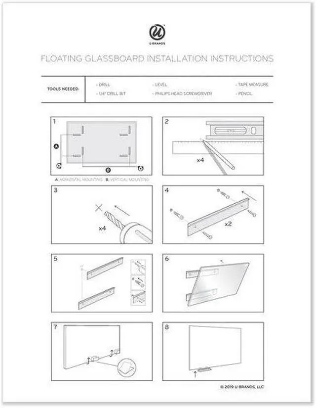 Alt view image 6 of 6 - U BRANDS 3978U00-01 Floating Glass Dry Erase Board, 72" x 36" (Actual Size: 70"