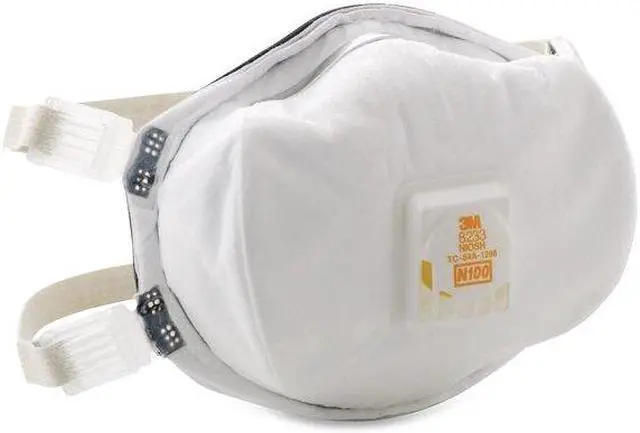 Alt view image 3 of 7 - 3M 8233 Disposable Respirator, N100, Molded, Dual, Adjustable, Metal Nose Clip,