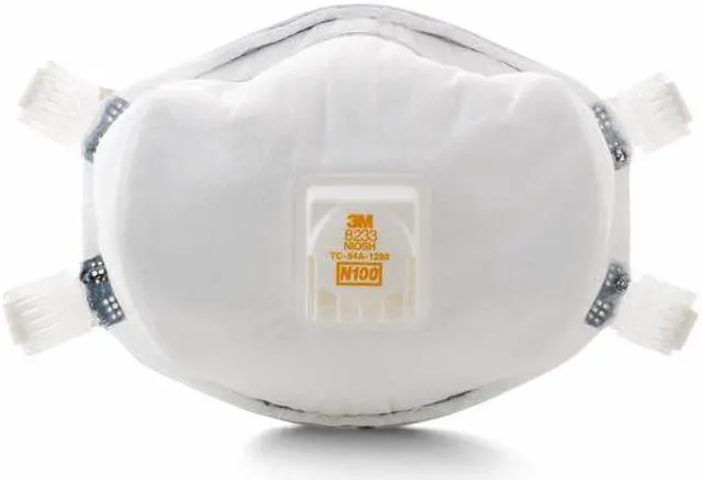 Alt view image 4 of 7 - 3M 8233 Disposable Respirator, N100, Molded, Dual, Adjustable, Metal Nose Clip,