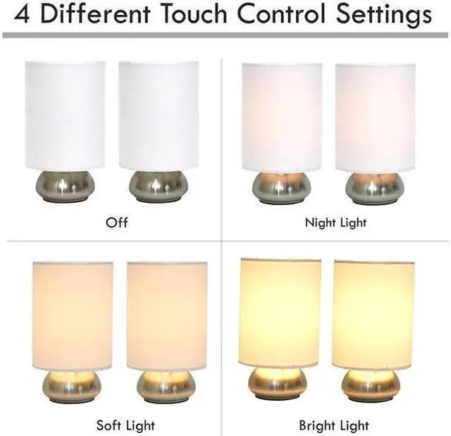 Alt view image 3 of 8 - Simple Designs Gemini 2 Pack Mini Touch Lamp with Brushed Nickel Base and Fabric Shades
