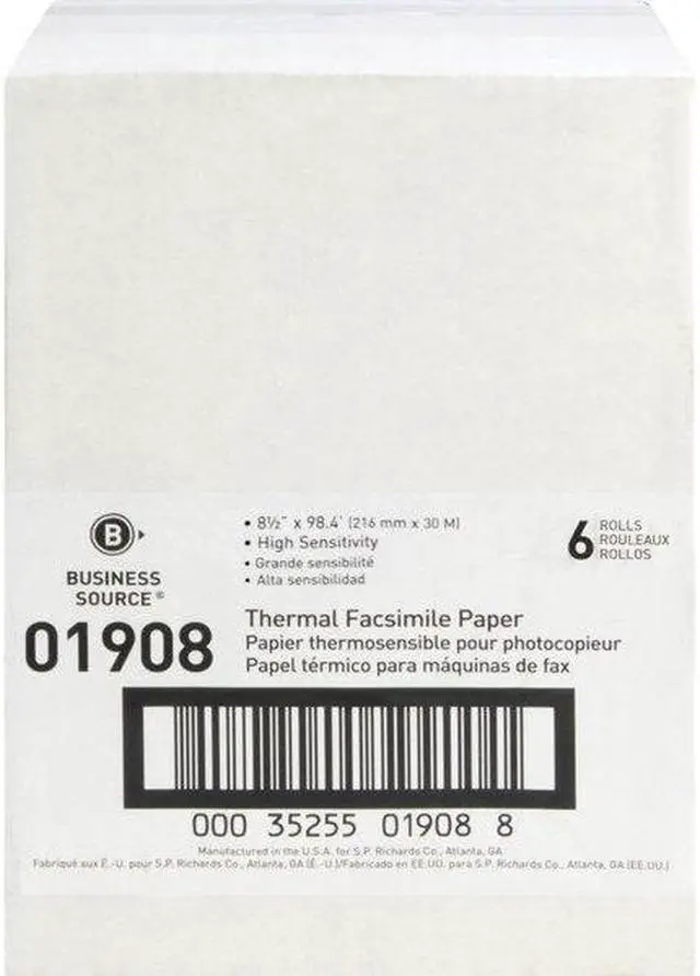 Alt view image 3 of 6 - Business Source Fax Paper 1/2" Core "H" Sensitivity 8-1/2"x98' WE 01908