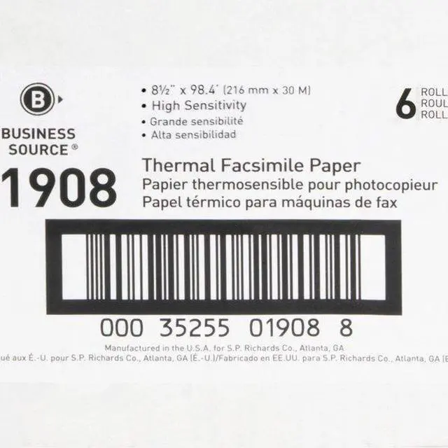 Alt view image 6 of 6 - Business Source Fax Paper 1/2" Core "H" Sensitivity 8-1/2"x98' WE 01908