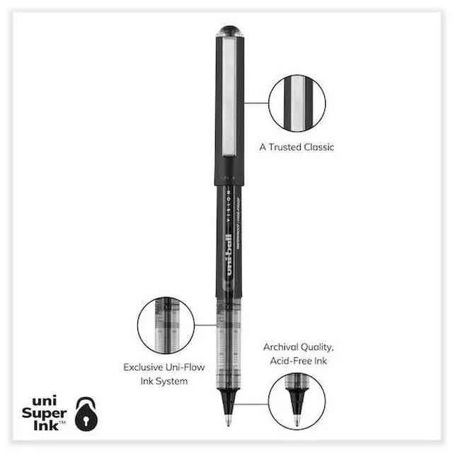 Alt view image 14 of 17 - Uni-ball VISION Roller Ball Pen, Bold 1 mm, Black Ink, Black Barrel, Dozen