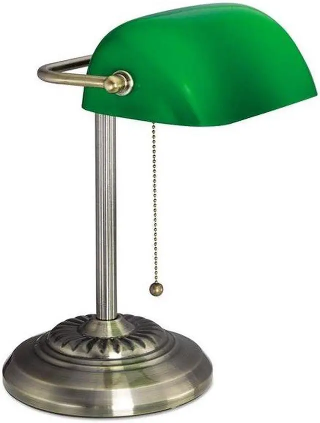 Alt view image 14 of 15 - Traditional Banker's Lamp, Green Glass Shade, Antique Brass Base, 14"h LMP557AB