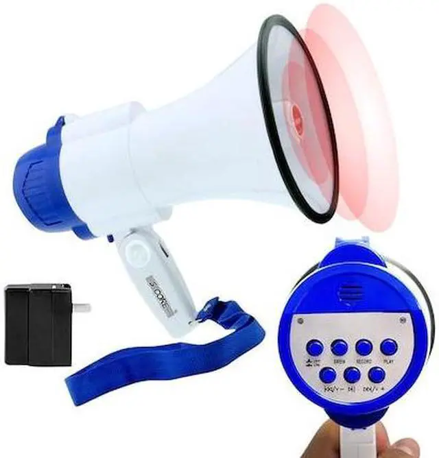 Alt view image 8 of 15 - 5 Core Megaphone Bullhorn Speaker 30W Bull Horn Battery Power Mini Cheer Megafono 800 Feet Range Loudspeaker w Siren Recording Ergonomic Handle for Coaches Football Baseball Cheerleading - 8R-USB-WB