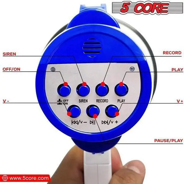 Alt view image 10 of 15 - 5 Core Megaphone Bullhorn Speaker 30W Bull Horn Battery Power Mini Cheer Megafono 800 Feet Range Loudspeaker w Siren Recording Ergonomic Handle for Coaches Football Baseball Cheerleading - 8R-USB-WB