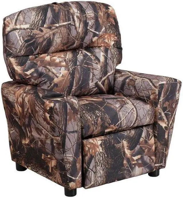 Alt view image 10 of 20 - Contemporary Camouflaged Fabric Kids Recliner with Cup Holder