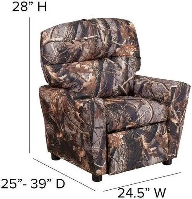 Alt view image 11 of 20 - Contemporary Camouflaged Fabric Kids Recliner with Cup Holder