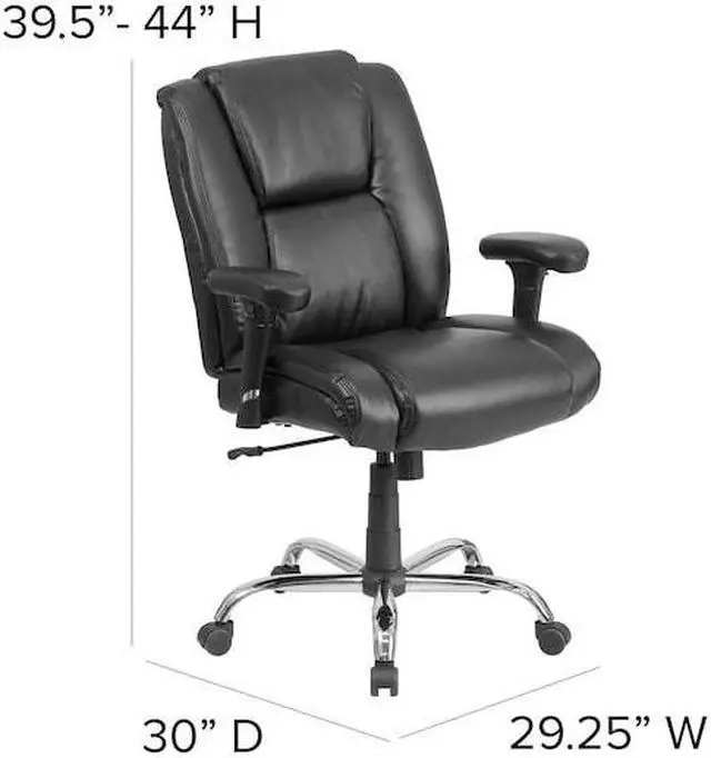 Alt view image 20 of 20 - HERCULES Series Big & Tall 400 lb. Rated Black LeatherSoft Ergonomic Task Office Chair with Chrome Base and Adjustable Arms