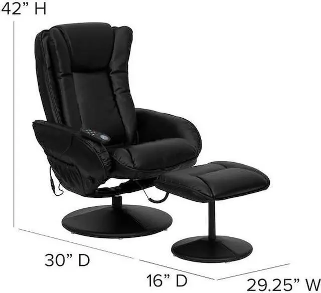 Alt view image 18 of 20 - Massaging Multi-Position Plush Recliner with Side Pocket and Ottoman in Black LeatherSoft