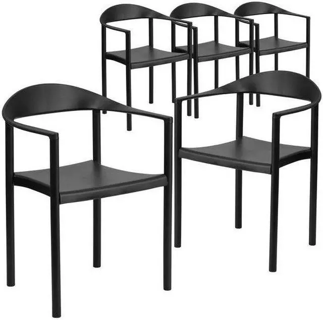 Alt view image 9 of 14 - Flash Furniture HERCULES Series Plastic Cafe Stack Chair Black 5 Pack (5RUT418BK)