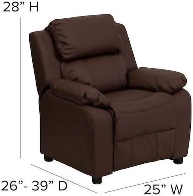 Alt view image 16 of 20 - Flash Furniture BT-7985-KID- BRN-LEA-GG Deluxe Heavily Padded Contemporary Brown Leather Kids Recliner with Storage Arms