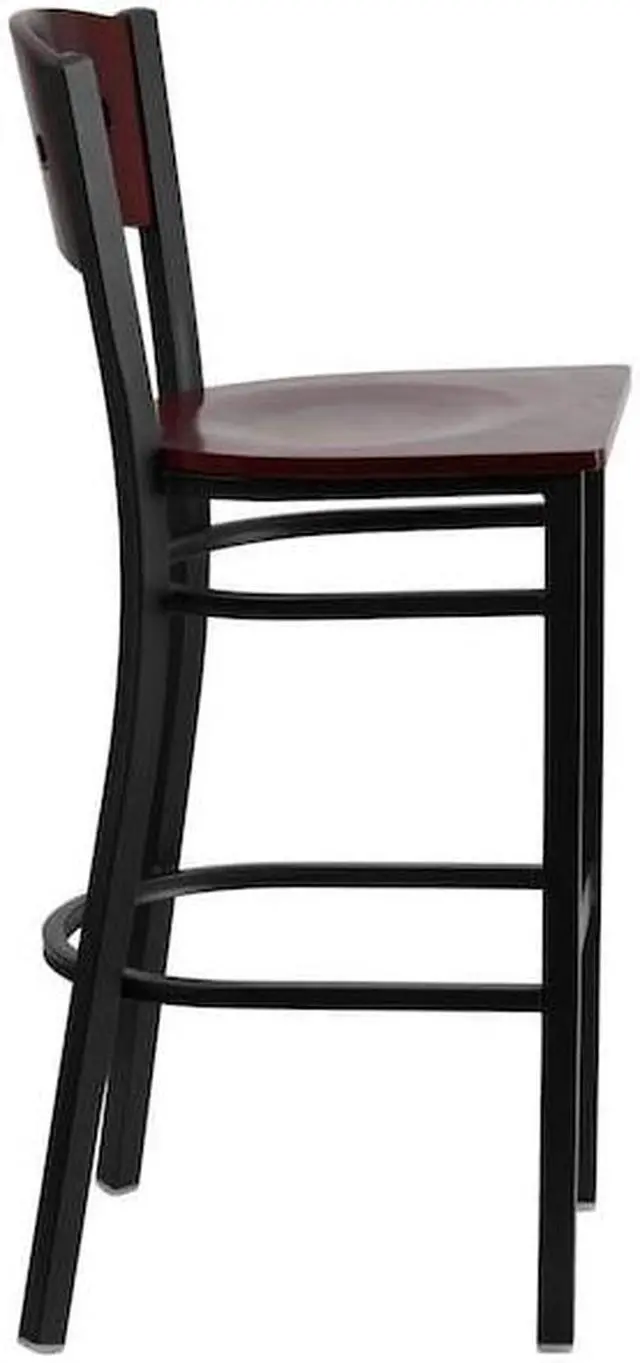Alt view image 13 of 14 - Flash Furniture HERCULES Series Traditional Metal Square Back Restaurant Barstool Black/Mahogany 2-Pieces/Pack (2XUDG515MAHB)